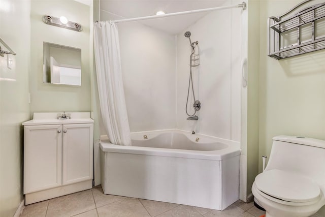 1037 Wall St, Houston, TX 77088 - full bath with shower / bathtub combination with curtain, toilet, tile patterned flooring, and vanity
