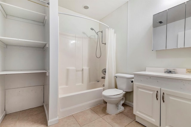 1037 Wall St, Houston, TX 77088 - bathroom with toilet, vanity, shower / bathtub combination with curtain, and tile patterned flooring