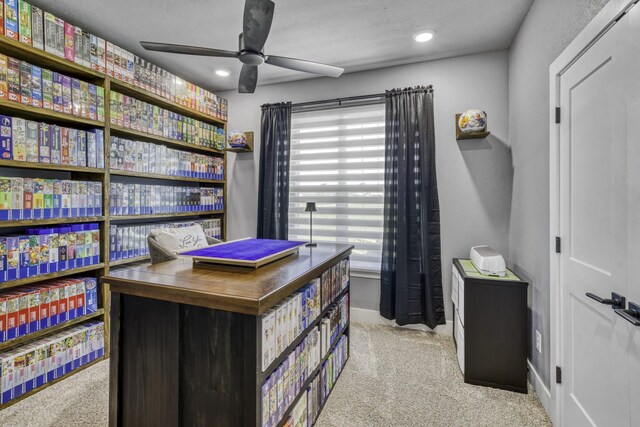 5315 Hammond Cir, Iola, TX 77861 - home office with light colored carpet, plenty of natural light, a ceiling fan, baseboards, and recessed lighting