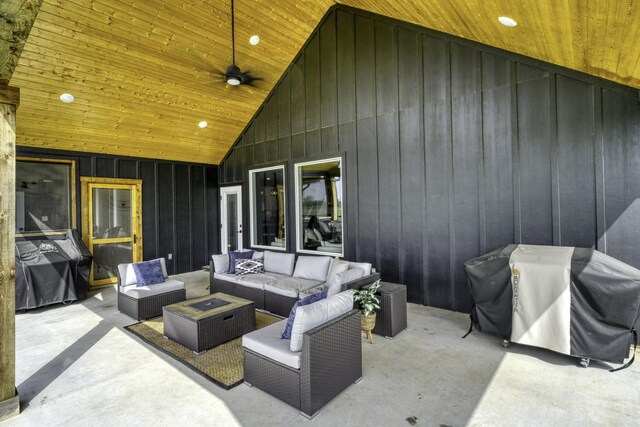 5315 Hammond Cir, Iola, TX 77861 - view of patio / terrace featuring an outdoor hangout area, a ceiling fan, and grilling area