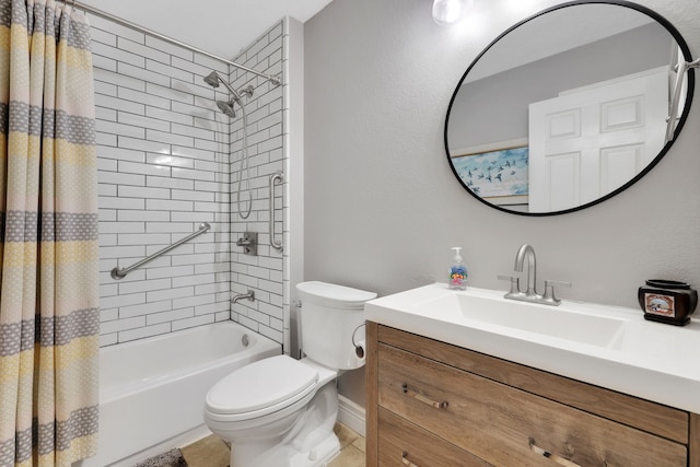 24240 Oak Hollow Blvd, Hockley, TX 77447 - full bathroom featuring shower / bathtub combination with curtain, vanity, toilet, and baseboards
