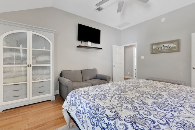 24240 Oak Hollow Blvd, Hockley, TX 77447 - bedroom featuring wood finished floors, lofted ceiling, and a ceiling fan