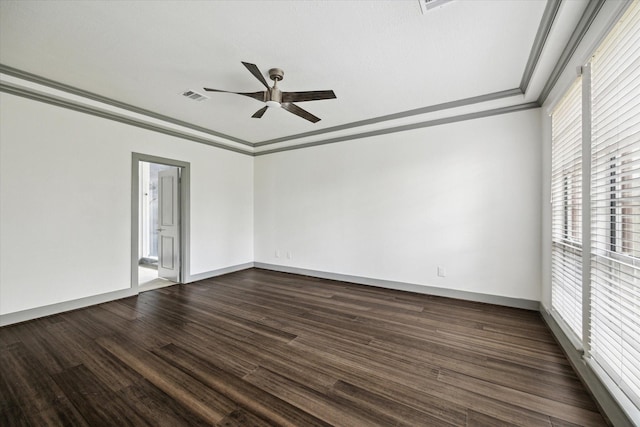 18715 Big Cypress Dr, Spring, TX 77388 - unfurnished room featuring a ceiling fan, crown molding, dark wood-style floors, and baseboards