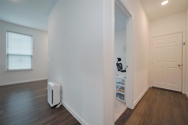 6718 Forbes Run Dr, Houston, TX 77075 - hall featuring dark wood-style flooring, baseboards, and recessed lighting