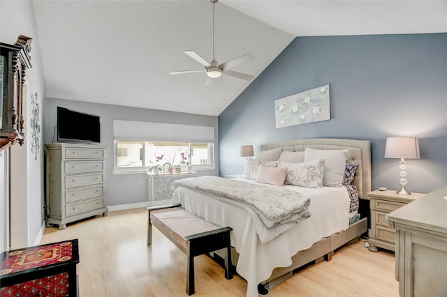 2014 Augusta Dr, Houston, TX 77057 - bedroom featuring light wood finished floors, ceiling fan, and high vaulted ceiling