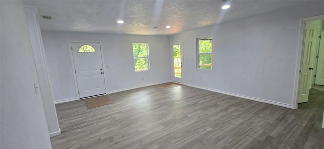 110 Hidden Cir, Coldspring, TX 77331 - foyer with plenty of natural light, recessed lighting, baseboards, wood finished floors, and a textured ceiling