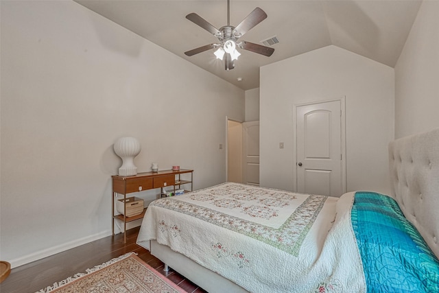 5918 Emmit Creek Ln, Sugar Land, TX 77479 - bedroom with vaulted ceiling, wood finished floors, ceiling fan, and baseboards