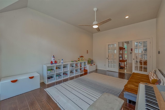 5918 Emmit Creek Ln, Sugar Land, TX 77479 - rec room featuring french doors, ceiling fan, wood finished floors, baseboards, and recessed lighting