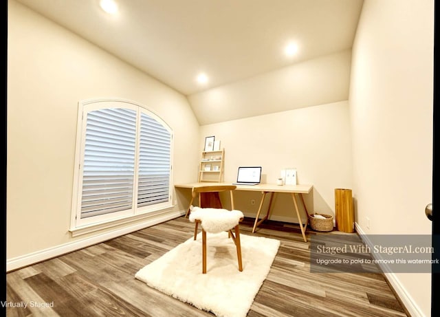 2023 Deer Vly, Missouri City, TX 77459 - office with vaulted ceiling, wood finished floors, baseboards, and recessed lighting