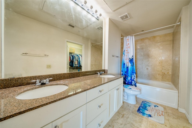 3505 Sage Rd Unit 2405, Houston, TX 77056 - bathroom with double vanity, shower / bathtub combination with curtain, and a spacious closet