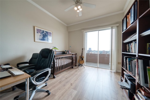 3505 Sage Rd Unit 2405, Houston, TX 77056 - office space with crown molding, light wood finished floors, and ceiling fan