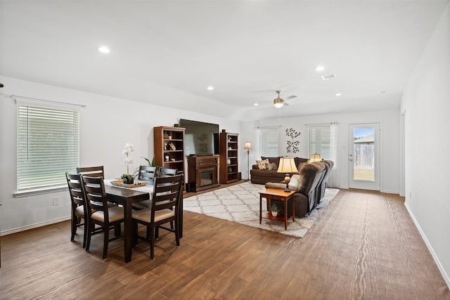 3313 Cold Swan Ct, Conroe, TX 77301 - dining area featuring ceiling fan, recessed lighting, wood finished floors, and baseboards