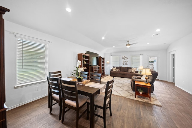 3313 Cold Swan Ct, Conroe, TX 77301 - dining area featuring a ceiling fan, dark wood finished floors, recessed lighting, and baseboards