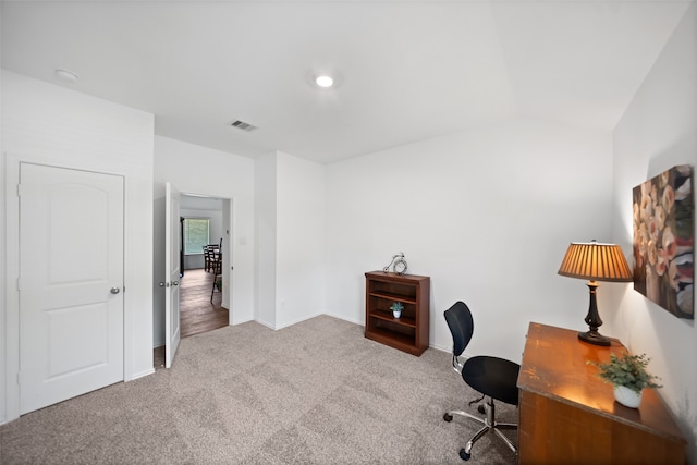 3313 Cold Swan Ct, Conroe, TX 77301 - carpeted home office with lofted ceiling and baseboards