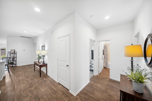 3313 Cold Swan Ct, Conroe, TX 77301 - corridor with dark wood finished floors, recessed lighting, and baseboards