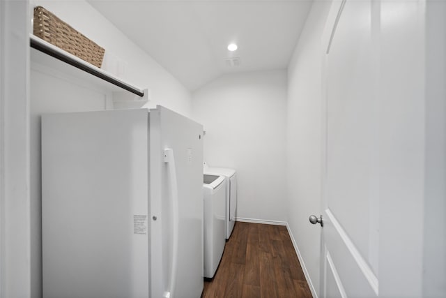 3313 Cold Swan Ct, Conroe, TX 77301 - washroom featuring separate washer and dryer, dark wood-style flooring, baseboards, and recessed lighting