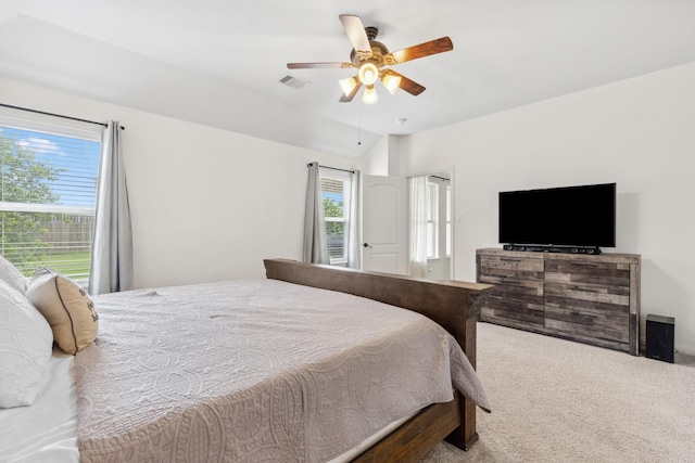 20423 Barrel Run Dr, Hockley, TX 77447 - bedroom featuring carpet flooring, a ceiling fan, and vaulted ceiling