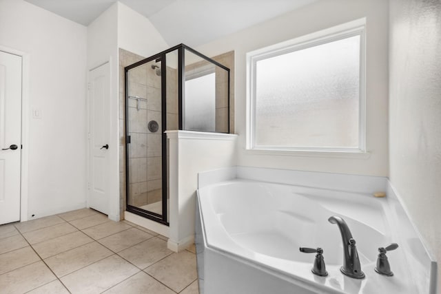 20423 Barrel Run Dr, Hockley, TX 77447 - full bathroom featuring a bath, a stall shower, and tile patterned flooring