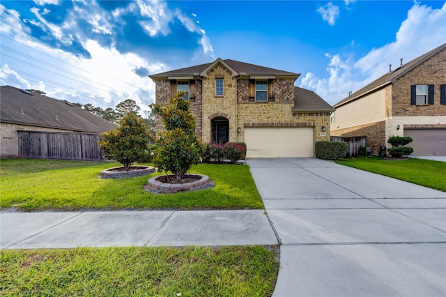 9710 Wild Orange Ct, Spring, TX 77379 - traditional-style home with concrete driveway, stone siding, and an attached garage