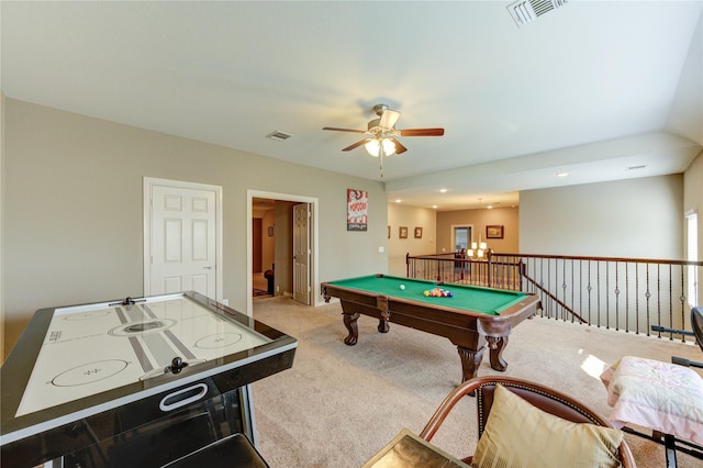 9710 Wild Orange Ct, Spring, TX 77379 - playroom featuring ceiling fan, carpet, billiards table, and recessed lighting