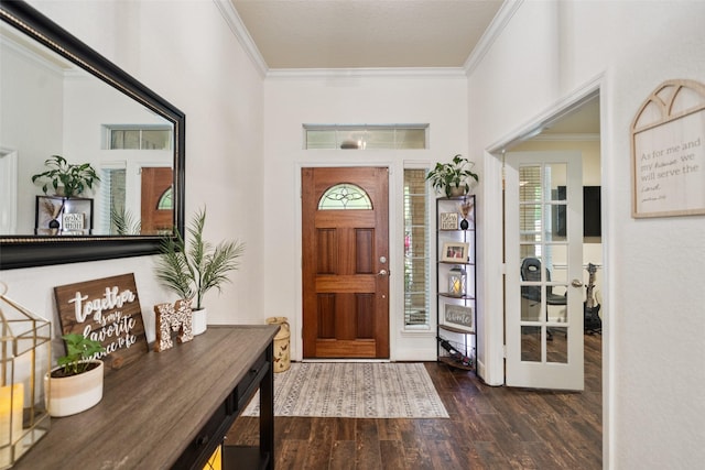 31318 Evergreen Park Ln, Conroe, TX 77385 - entryway with dark wood finished floors and crown molding