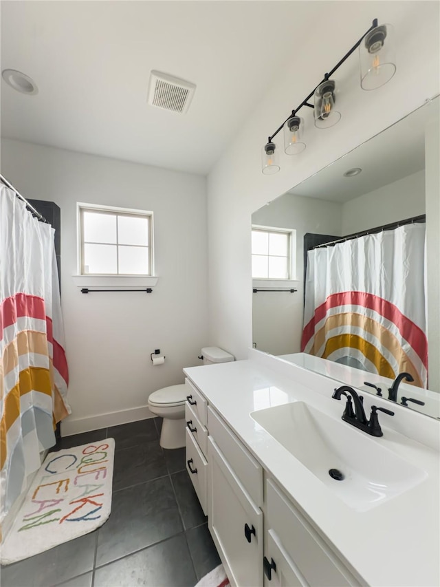 31334 Balsam Hawk Ln, Hockley, TX 77447 - bathroom featuring vanity, toilet, tile patterned floors, and a shower with shower curtain