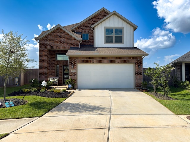 31334 Balsam Hawk Ln, Hockley, TX 77447 - traditional home with driveway, an attached garage, brick siding, and board and batten siding