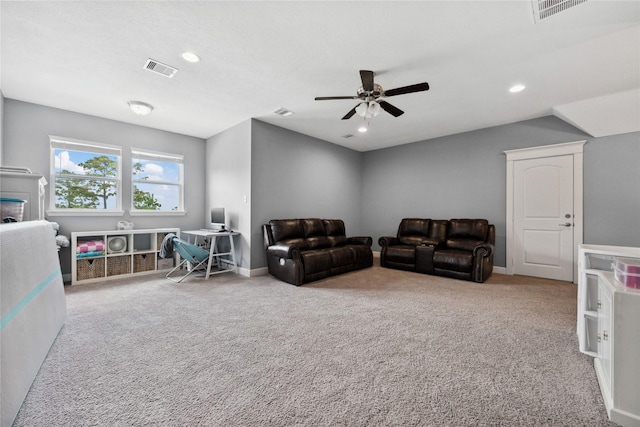 5219 Camp Creek Rd, Baytown, TX 77523 - living area featuring a ceiling fan, carpet, recessed lighting, and baseboards