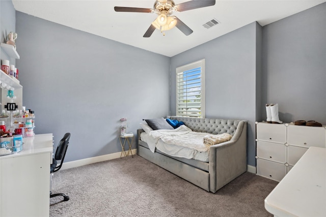 5219 Camp Creek Rd, Baytown, TX 77523 - bedroom featuring carpet flooring, a desk, baseboards, and ceiling fan