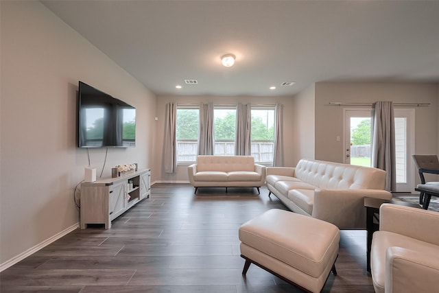 2535 Sandbar Shark Ct, Katy, TX 77449 - living area featuring dark wood finished floors, baseboards, and recessed lighting