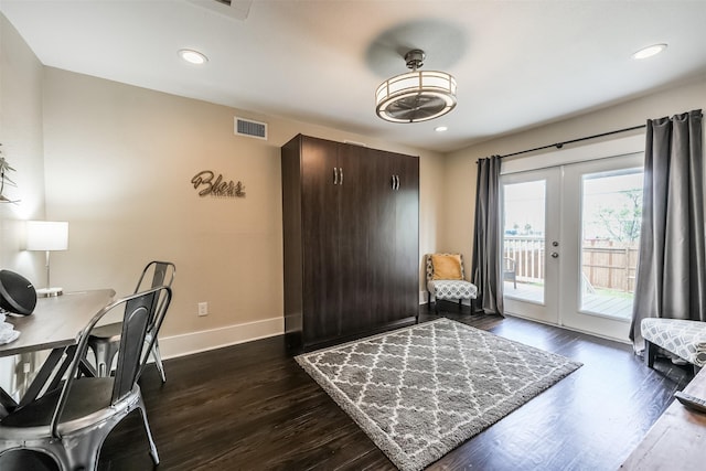 1414 Mechanic St, Galveston, TX 77550 - home office with baseboards, french doors, dark wood-style floors, and recessed lighting
