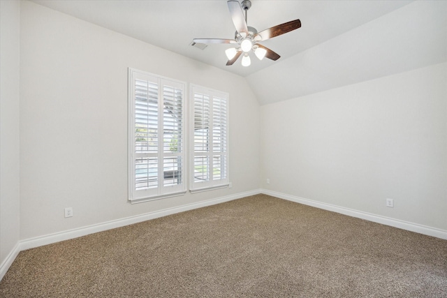 2314 Umber Oaks Ln, Brookshire, TX 77423 - carpeted empty room featuring ceiling fan, baseboards, and lofted ceiling
