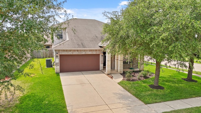 8727 Debbie Terrace Dr, Cypress, TX 77433 - obstructed view of property featuring driveway, central AC, roof with shingles, and brick siding