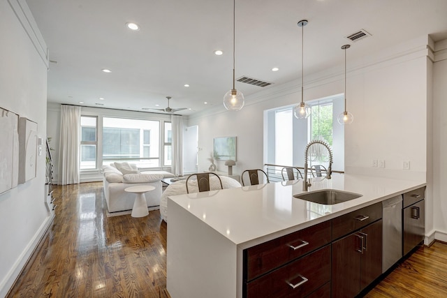5317 Lillian St, Houston, TX 77007 - kitchen with a sink, healthy amount of natural light, stainless steel dishwasher, light countertops, and crown molding