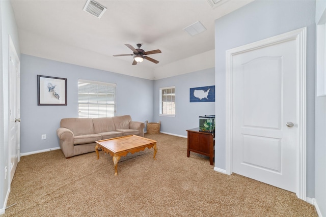25303 Hall Meadow Ln, Katy, TX 77494 - living room with carpet flooring, ceiling fan, and baseboards
