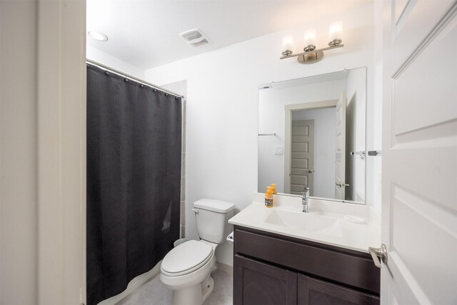 3330 Black Gore Creek Dr, Katy, TX 77494 - full bath with vanity, toilet, a shower with shower curtain, and tile patterned floors