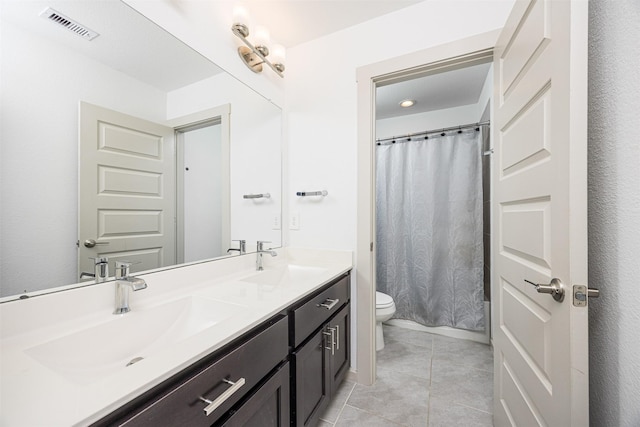 3330 Black Gore Creek Dr, Katy, TX 77494 - full bathroom featuring toilet, double vanity, tile patterned flooring, and a shower with curtain