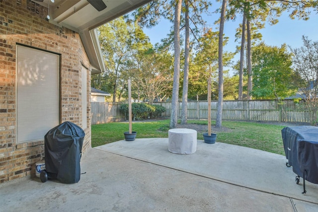 12202 Salt River Valley Ln, Humble, TX 77346 - view of patio with area for grilling and a ceiling fan