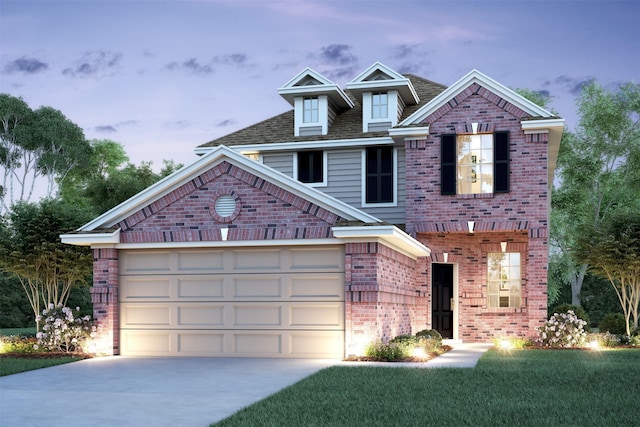 18817 Lucas Michael Way, New Caney, TX 77357 - view of front of property with concrete driveway, brick siding, a garage, and a front yard