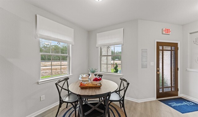 18817 Lucas Michael Way, New Caney, TX 77357 - dining area with light wood-style flooring, plenty of natural light, and baseboards