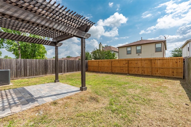 12034 Audubon Hill Ct, Houston, TX 77038 - view of yard featuring a pergola, central AC, and a patio area