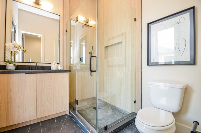 20218 Tealpointe Ridge Ln, Tomball, TX 77377 - bathroom with vanity, a stall shower, and marble finish flooring