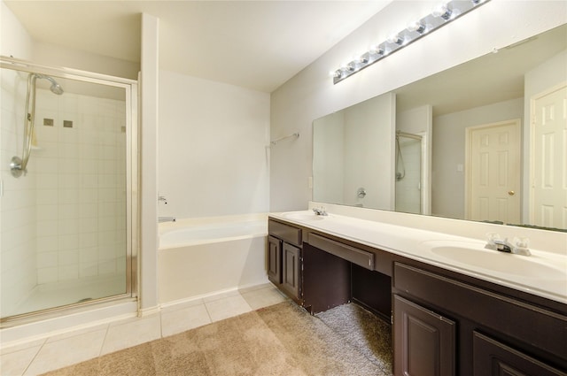 19814 Lindenfield Pl, Katy, TX 77449 - full bathroom with a shower stall, double vanity, tile patterned flooring, and a bath