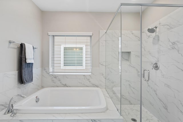 962 Ford Pines Ln, Houston, TX 77091 - full bathroom featuring a garden tub and a marble finish shower