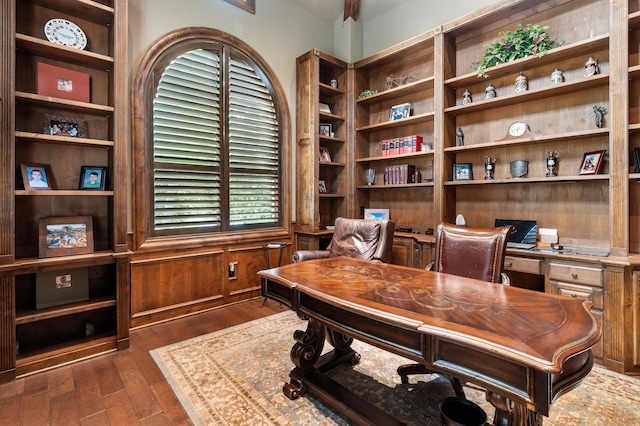 10 Maroon Creek Ct, Spring, TX 77389 - office area featuring dark wood-type flooring and built in study area