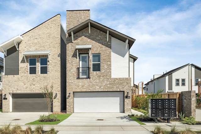 5809 Francis Oak Pl, Houston, TX 77091 - contemporary home featuring brick siding, concrete driveway, an attached garage, and a chimney
