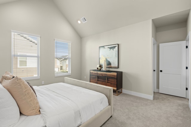 5809 Francis Oak Pl, Houston, TX 77091 - bedroom with light colored carpet, baseboards, recessed lighting, and high vaulted ceiling