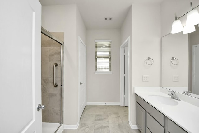 13003 Mills Creek Meadow Dr, Houston, TX 77070 - bathroom featuring vanity, a shower stall, and baseboards