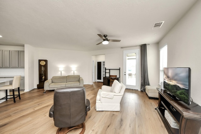 13003 Mills Creek Meadow Dr, Houston, TX 77070 - living room featuring light wood finished floors and a ceiling fan