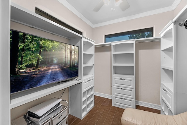 1915 Morton League Rd, Richmond, TX 77406 - spacious closet with ceiling fan and wood tiled floors